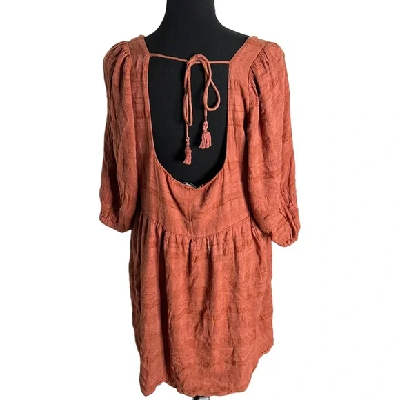 American Eagle AE Puff Sleeve Babydoll Mini Dress Large Women’s Burnt Orange - Picture 3 of 6